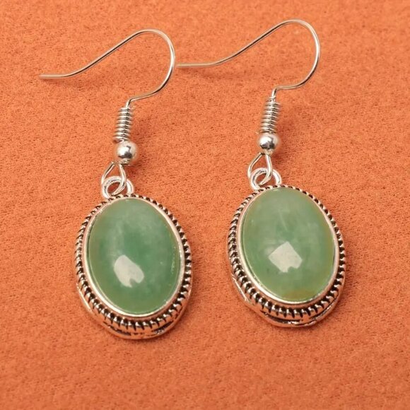 Jewelry - Boho-Chic Green Oval Natural Stone Dangle Earrings